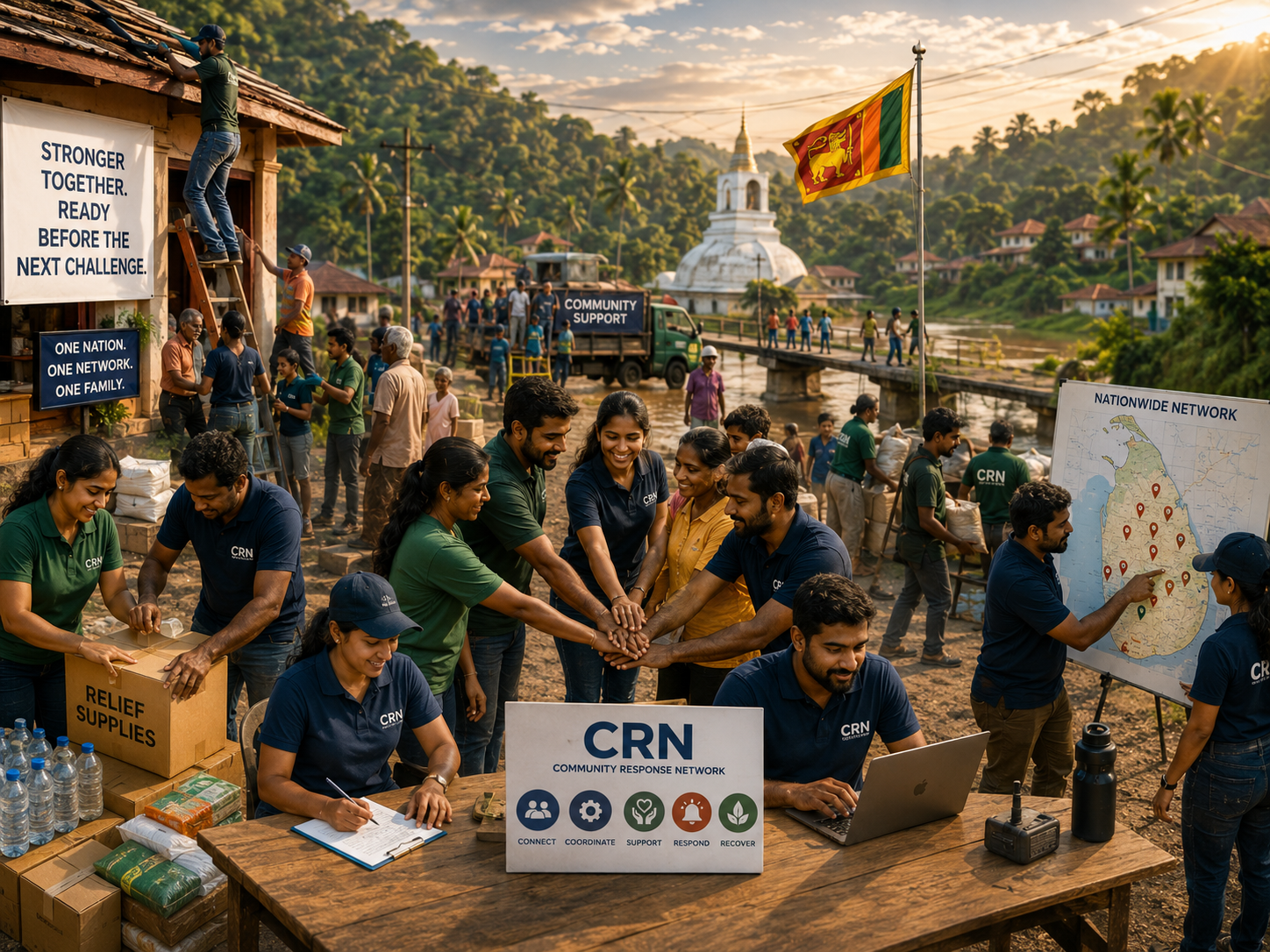 CRN volunteers coordinating relief supplies and community support across Sri Lanka
